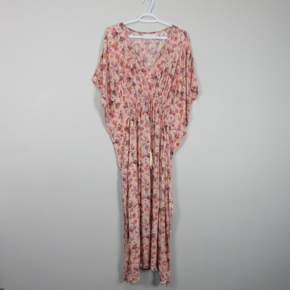 Anthropologie Dresses & Skirts - Anthropologie Rujuta Sheth Pink Floral V Neck Kaftan Maxi Dress O/S Beach Cover